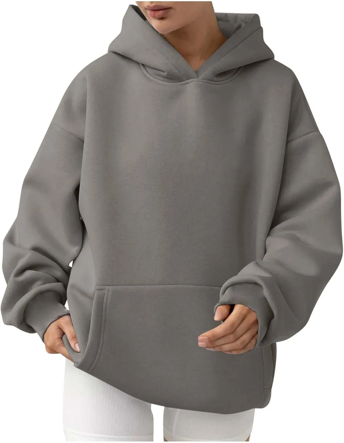 Lastesso Hoodies for Women Fleece Fall Warm Sweatshirts Trendy Solid Loose Pullovers Oversized Comfy Clothes with Pockets