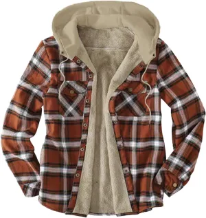 LCMTWX Men's Cotton Plaid Shirts Jacket Pocket Hooded Loose Coat Plus Velvet Shirt Top with Hood for Men Soft Warm Coat for