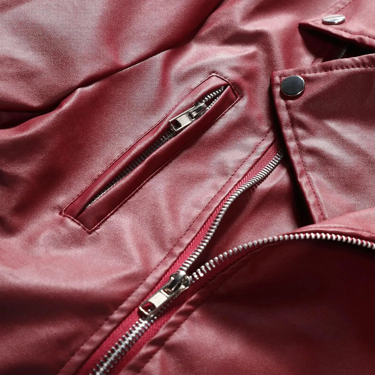 Leather Jacket Men Long Sleeve Bomber Motorcycle Jackets Zip Up Outwear Sports Basic Biker Winter Coat with Pockets