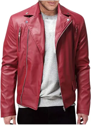 Leather Jacket Men Long Sleeve Bomber Motorcycle Jackets Zip Up Outwear Sports Basic Biker Winter Coat with Pockets