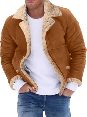 Leather Jacket Men Shearling Sherpa Lined Faux Leather Bomber Jacket Motorcycle Stlyle Warm Winter Coat with Pockets Outerwear