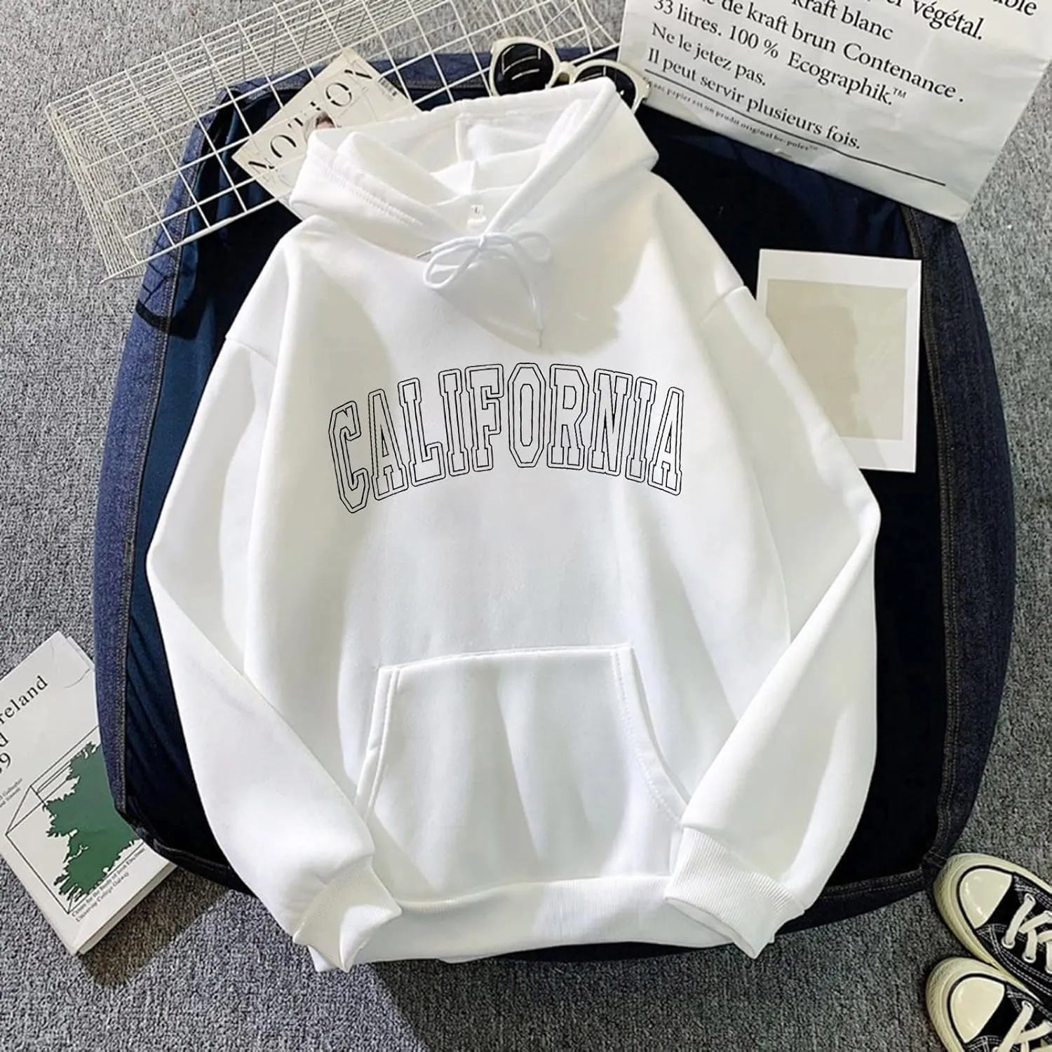 Letter Graphic Print Hoodies for Women Oversized Hooded Sweatshirt Pullover Fall Casual Long Sleeve Blouse Tops