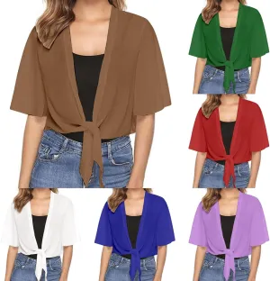 Lightweight Cardigans for Women Chiffon Sheer Shrug Short Sleeve tie Front Cardigan Summer Cropped Cardigan