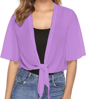 Lightweight Cardigans for Women Chiffon Sheer Shrug Short Sleeve tie Front Cardigan Summer Cropped Cardigan
