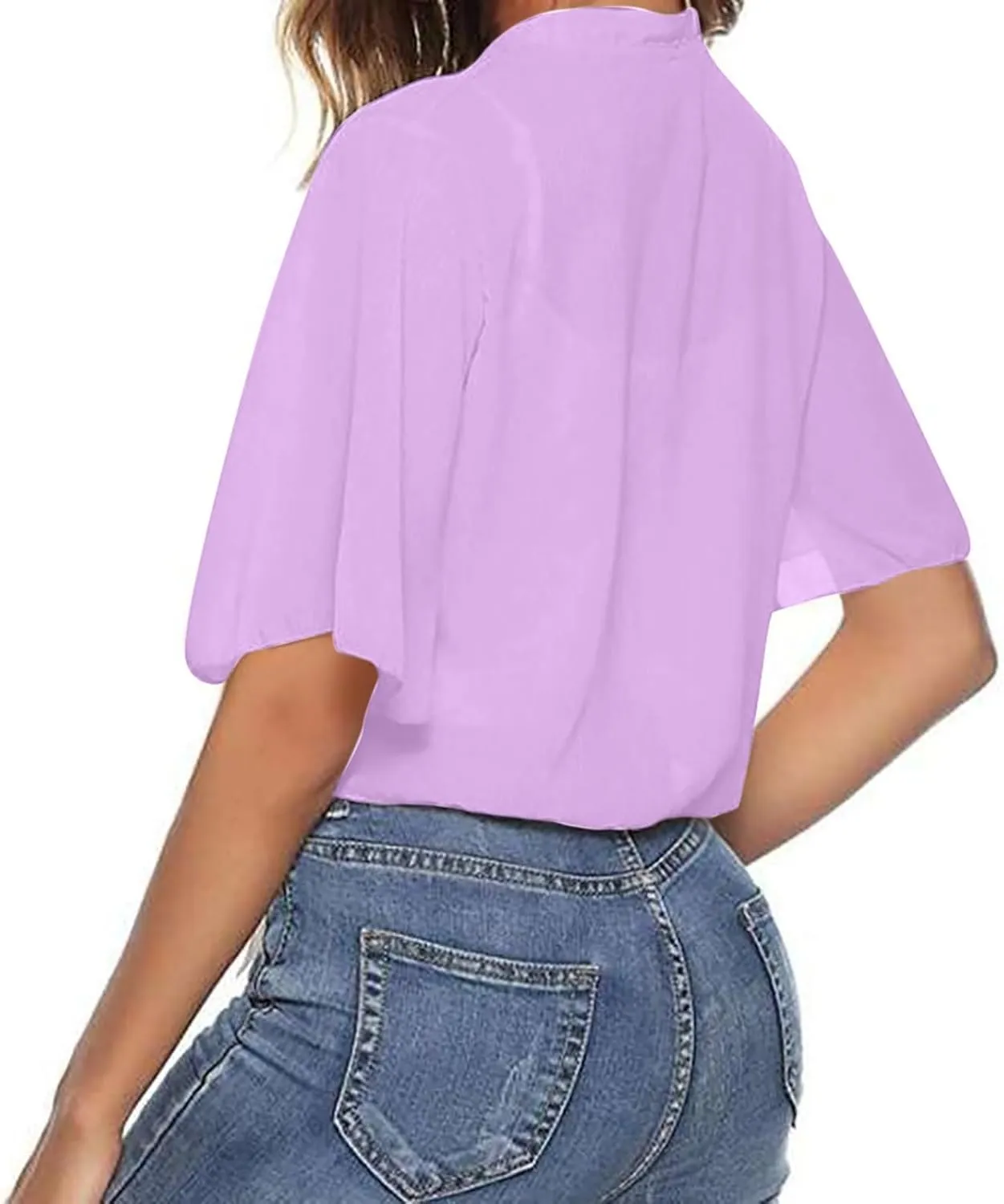 Lightweight Cardigans for Women Chiffon Sheer Shrug Short Sleeve tie Front Cardigan Summer Cropped Cardigan