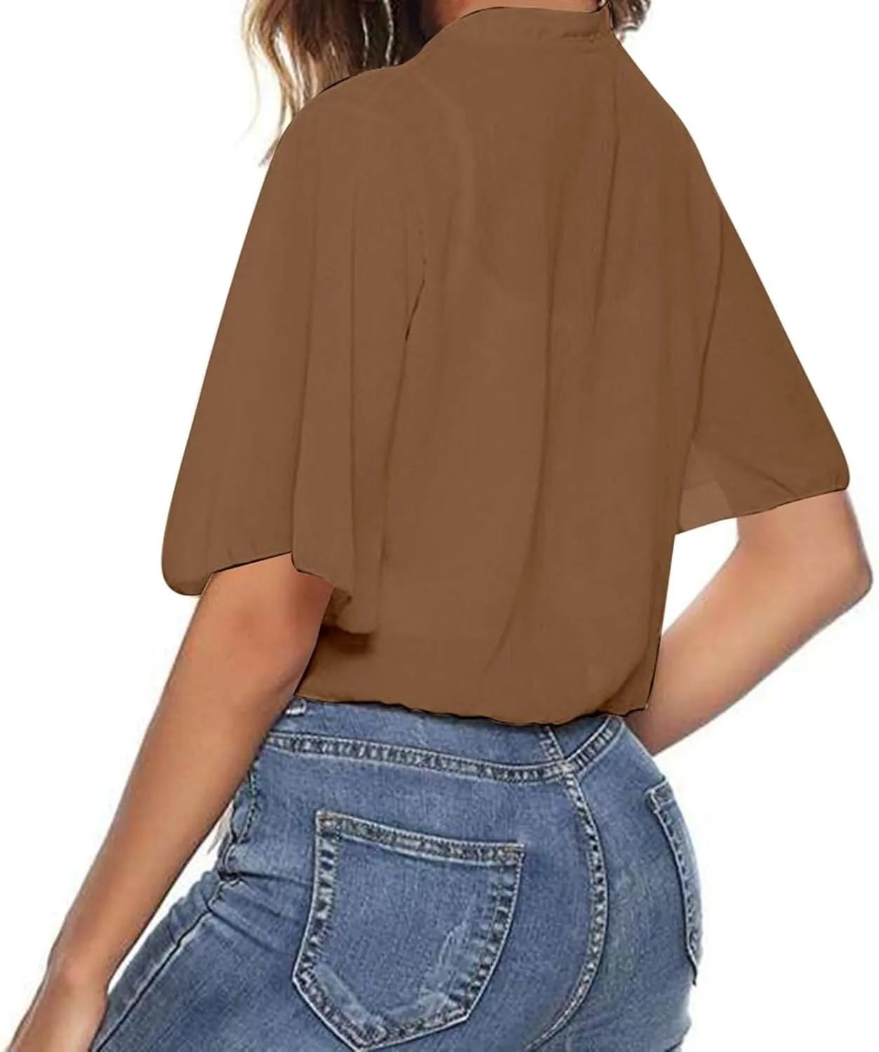 Lightweight Cardigans for Women Chiffon Sheer Shrug Short Sleeve tie Front Cardigan Summer Cropped Cardigan