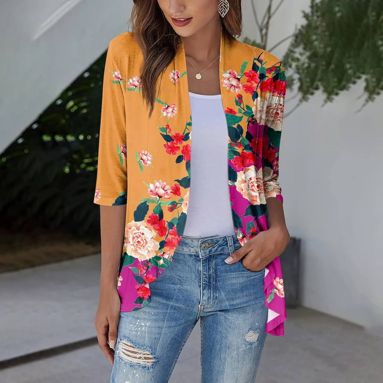 Lightweight Flutter Cardigan for Women Casual 3/4 Sleeve Cardigans for Women Long Fall Cardigan Sweaters for Women