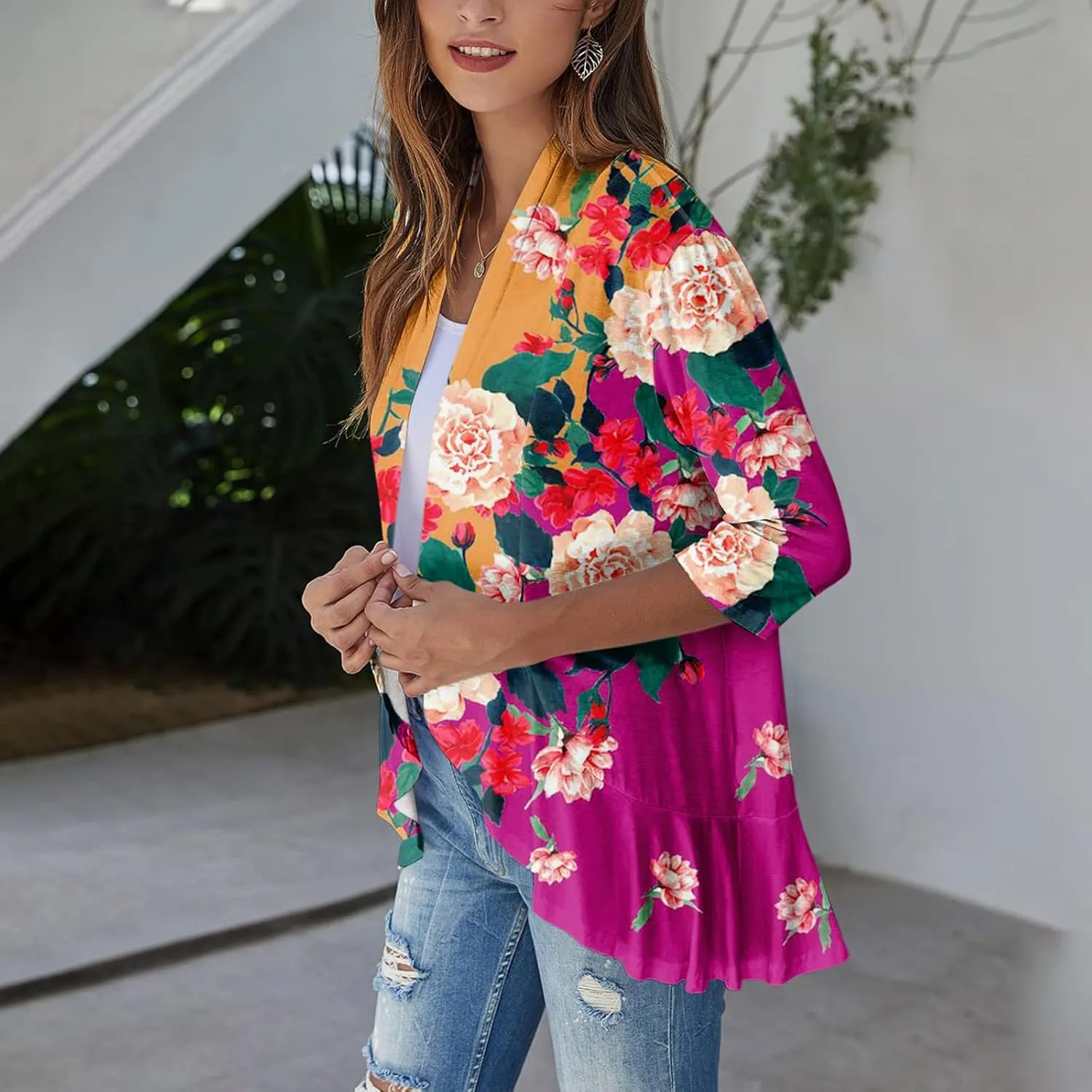 Lightweight Flutter Cardigan for Women Casual 3/4 Sleeve Cardigans for Women Long Fall Cardigan Sweaters for Women