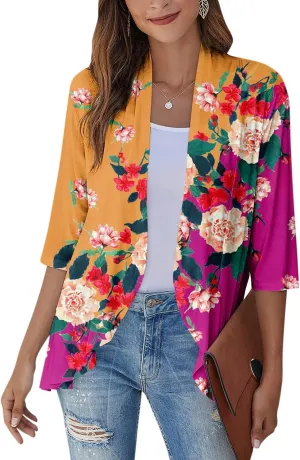 Lightweight Flutter Cardigan for Women Casual 3/4 Sleeve Cardigans for Women Long Fall Cardigan Sweaters for Women
