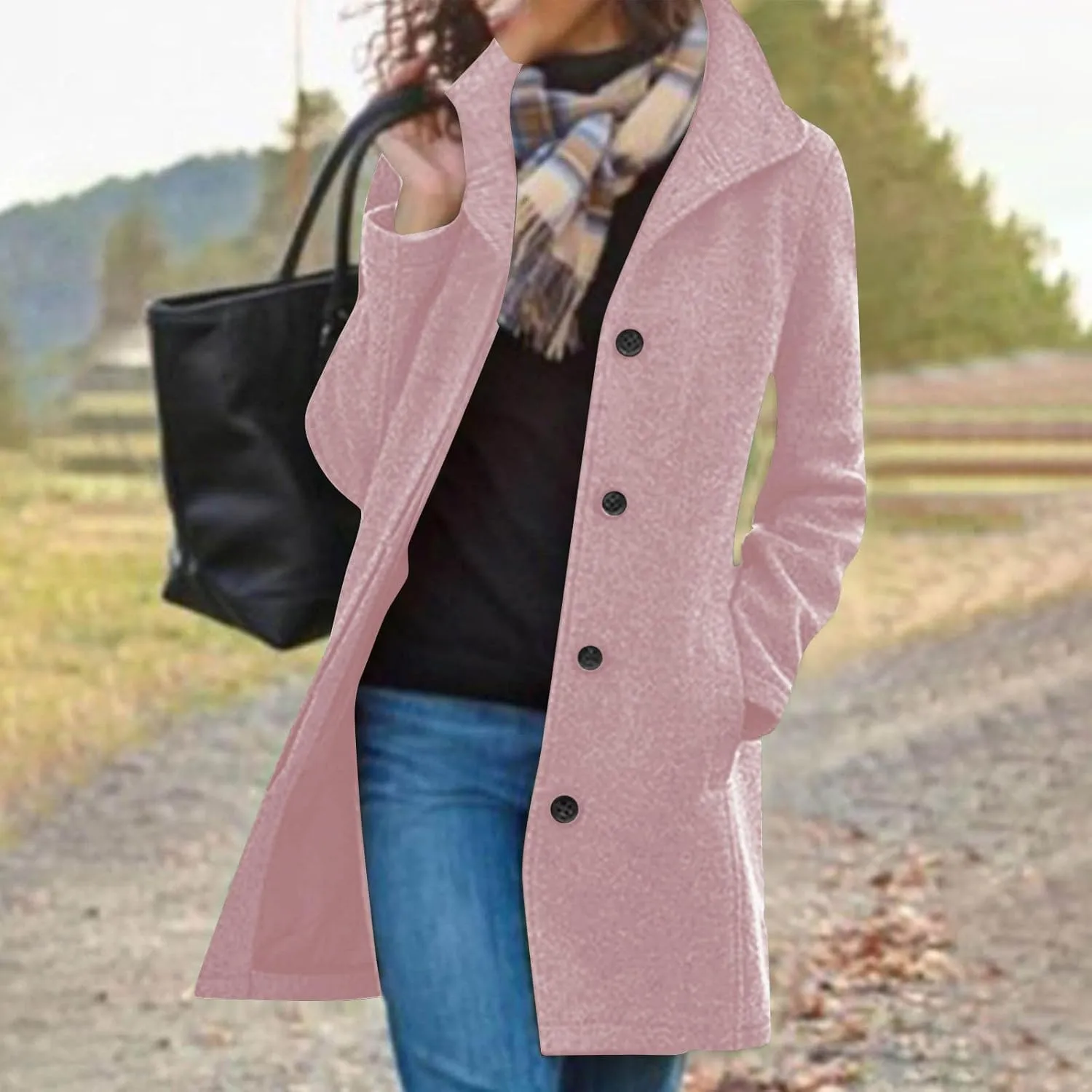 Lmdudan Long Pea Coats for Women Winter Stand Collar Single Breasted Wool Coats Wool Blend Peacoat Thicken Blazer Jackets