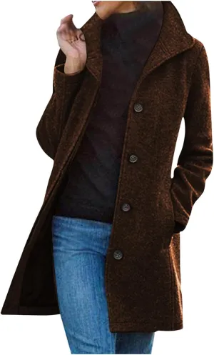 Lmdudan Long Pea Coats for Women Winter Stand Collar Single Breasted Wool Coats Wool Blend Peacoat Thicken Blazer Jackets