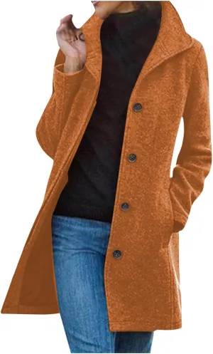 Lmdudan Long Pea Coats for Women Winter Stand Collar Single Breasted Wool Coats Wool Blend Peacoat Thicken Blazer Jackets