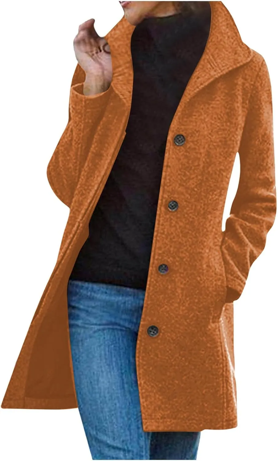 Lmdudan Long Pea Coats for Women Winter Stand Collar Single Breasted Wool Coats Wool Blend Peacoat Thicken Blazer Jackets