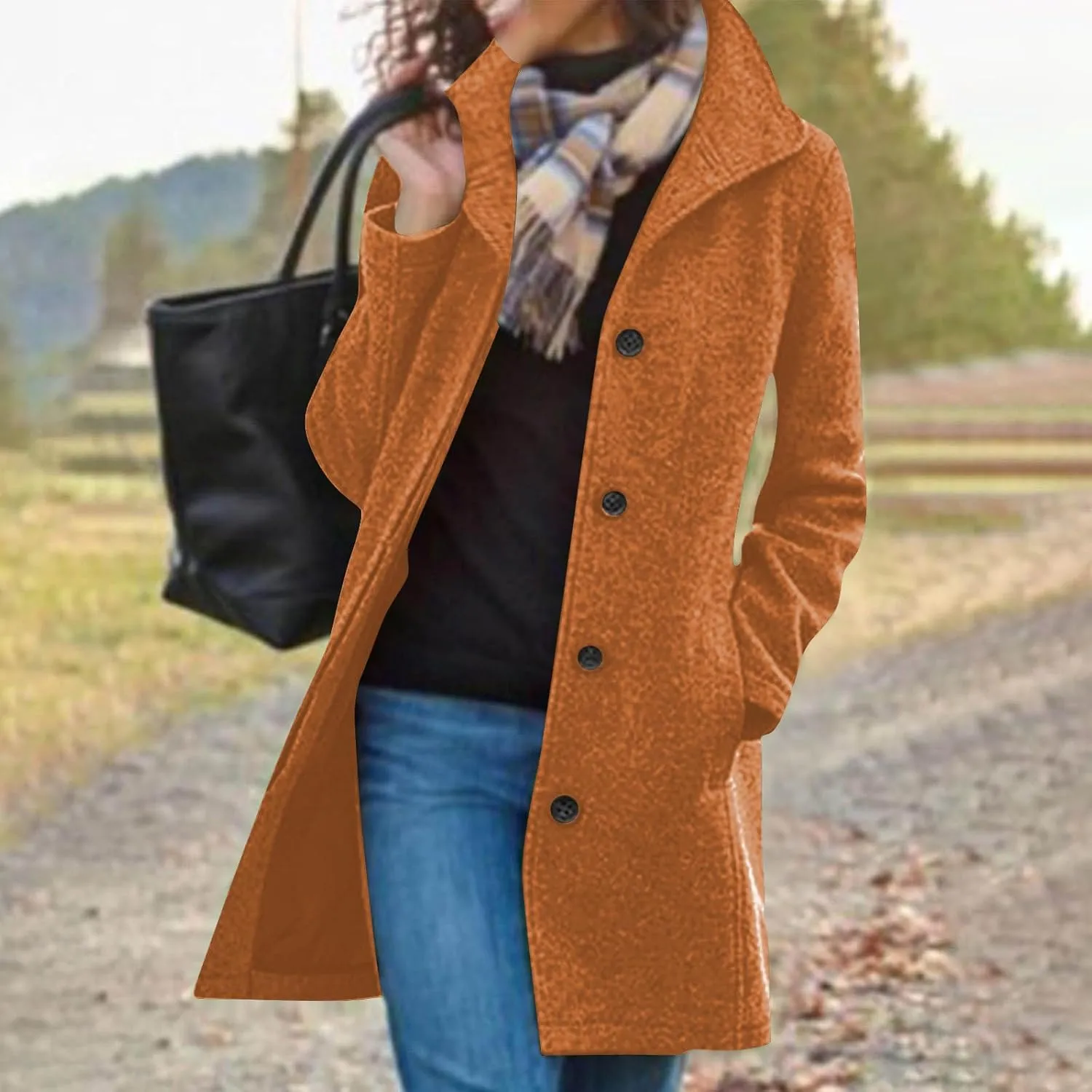 Lmdudan Long Pea Coats for Women Winter Stand Collar Single Breasted Wool Coats Wool Blend Peacoat Thicken Blazer Jackets
