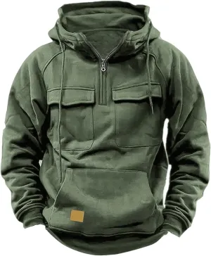 Lmdudan Mens Outdoor Jacket Tactical Top Hoodie Sweatshirt Quarter Zip Up Pullover Workout Sports Winter Jackets with Pockets