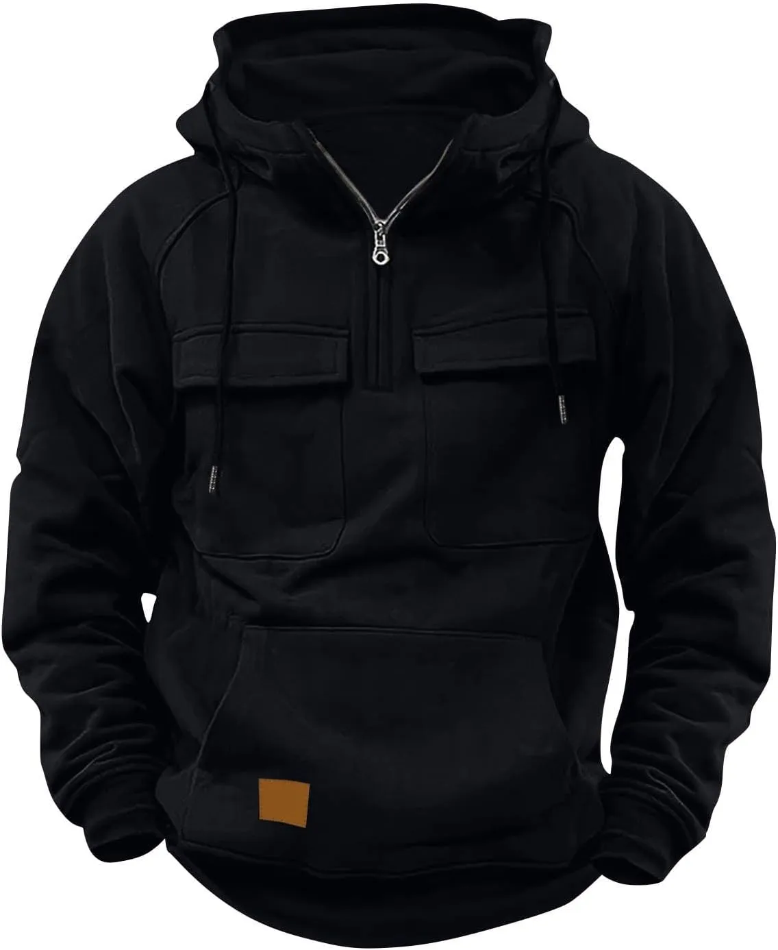 Lmdudan Mens Quarter Zip Pullover Hoodies with Cargo Pockets Tactical Hooded Sweatshirt Vintage Jacket Coats 2024 Fall Winter