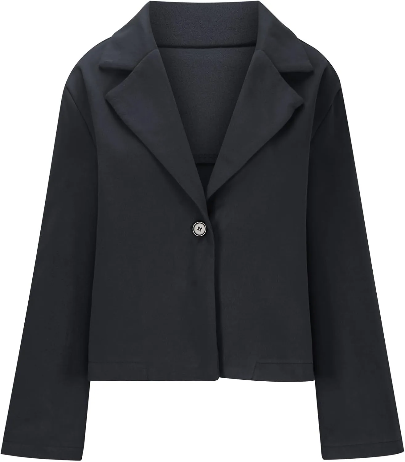 Lmdudan Women Wool Blend Cropped Pea Coats Single Breasted Notched Lapel Long Sleeve Jacket Casual Button Down Trench Coat