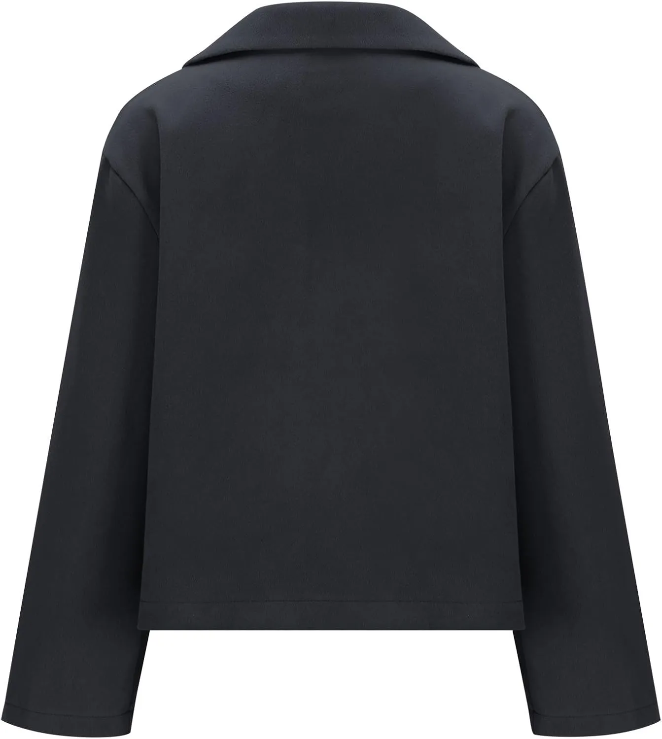 Lmdudan Women Wool Blend Cropped Pea Coats Single Breasted Notched Lapel Long Sleeve Jacket Casual Button Down Trench Coat