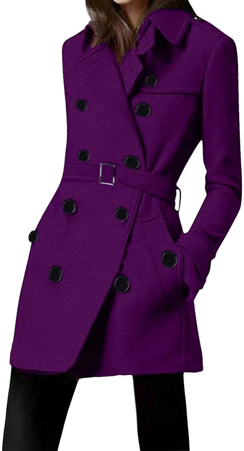 Lmdudan Women's Oversized Trench Coat Long Double Breasted Peacoat Outerwear Knee Length Loose Jacket Coats with Pockets