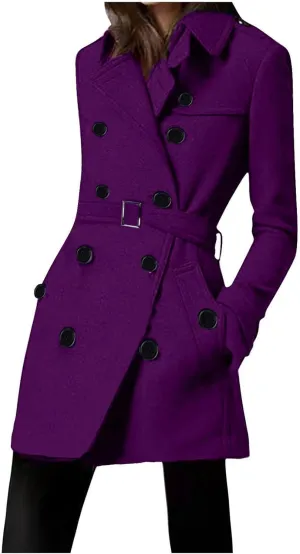 Lmdudan Women's Oversized Trench Coat Long Double Breasted Peacoat Outerwear Knee Length Loose Jacket Coats with Pockets