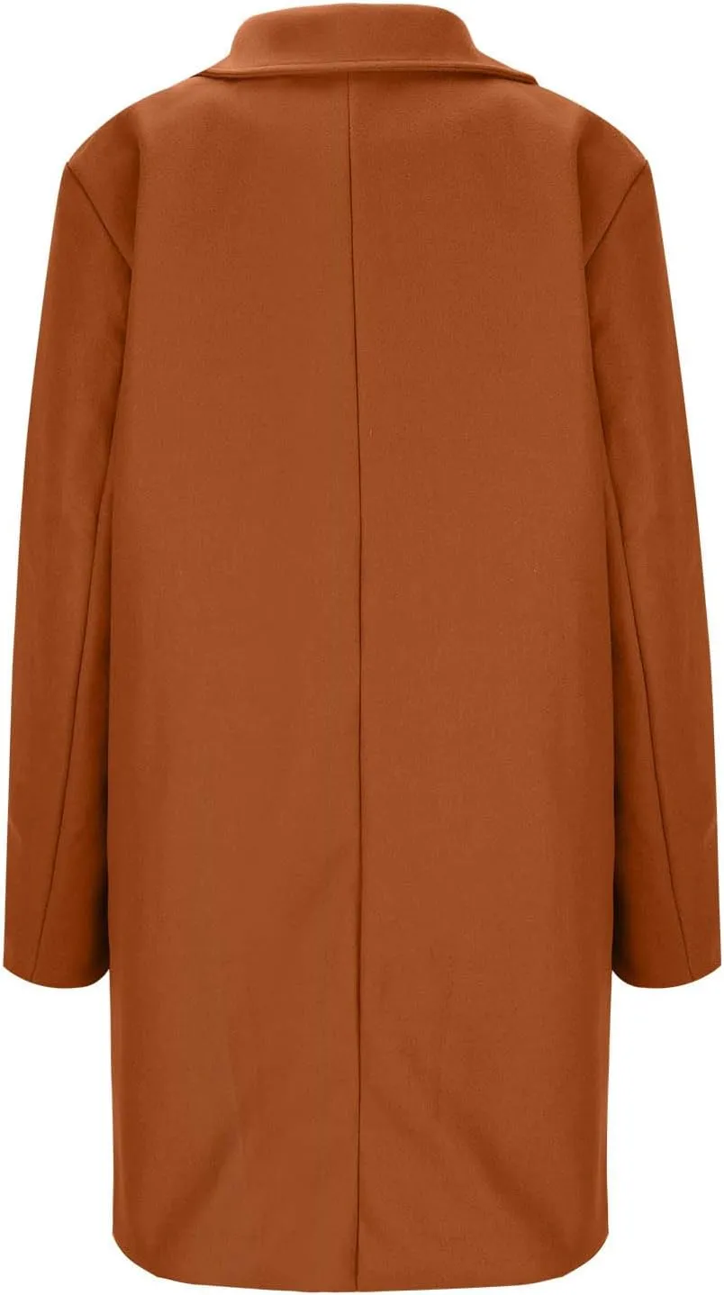 Lmdudan Women's Wool Blend Coats Notch Lapel Double Breasted Mid Long Pea Coat Fashion Solid Color Coat Jacket with Pockets