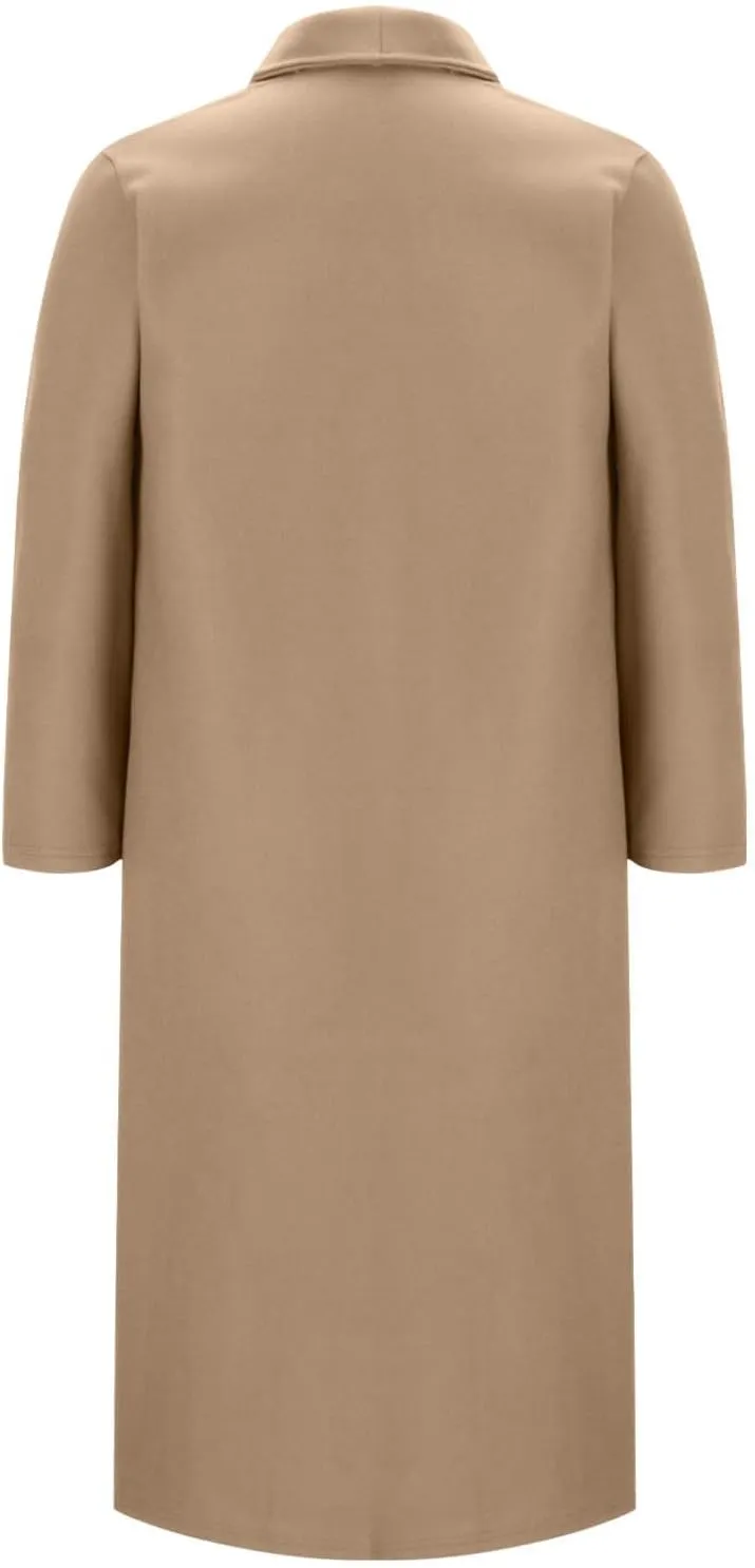 Lmdudan Wool Blend Coat for Women Elegant Shawl Collar Open Front Coats Formal Work Mid Long Winter Pea Coat Outwear Tops