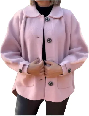 Lmdudan Wool Shacket Jacket for Women Oversized Long Sleeve Pea Coat Jackets Button Down Wool Blend Coats with Pocket
