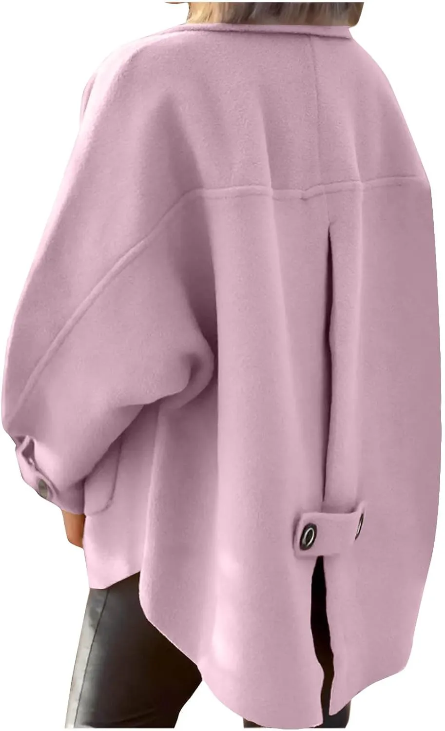 Lmdudan Wool Shacket Jacket for Women Oversized Long Sleeve Pea Coat Jackets Button Down Wool Blend Coats with Pocket