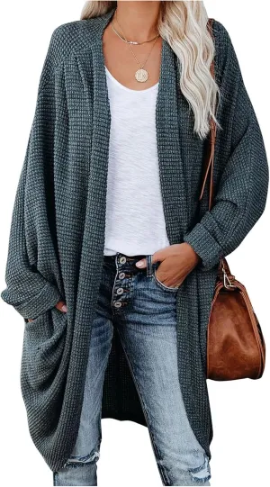 Long Batwing Cardigan for Women Oversized Cable Knitted Cardigan Sweater Casual Loose Open Front Coat Winter Fashion