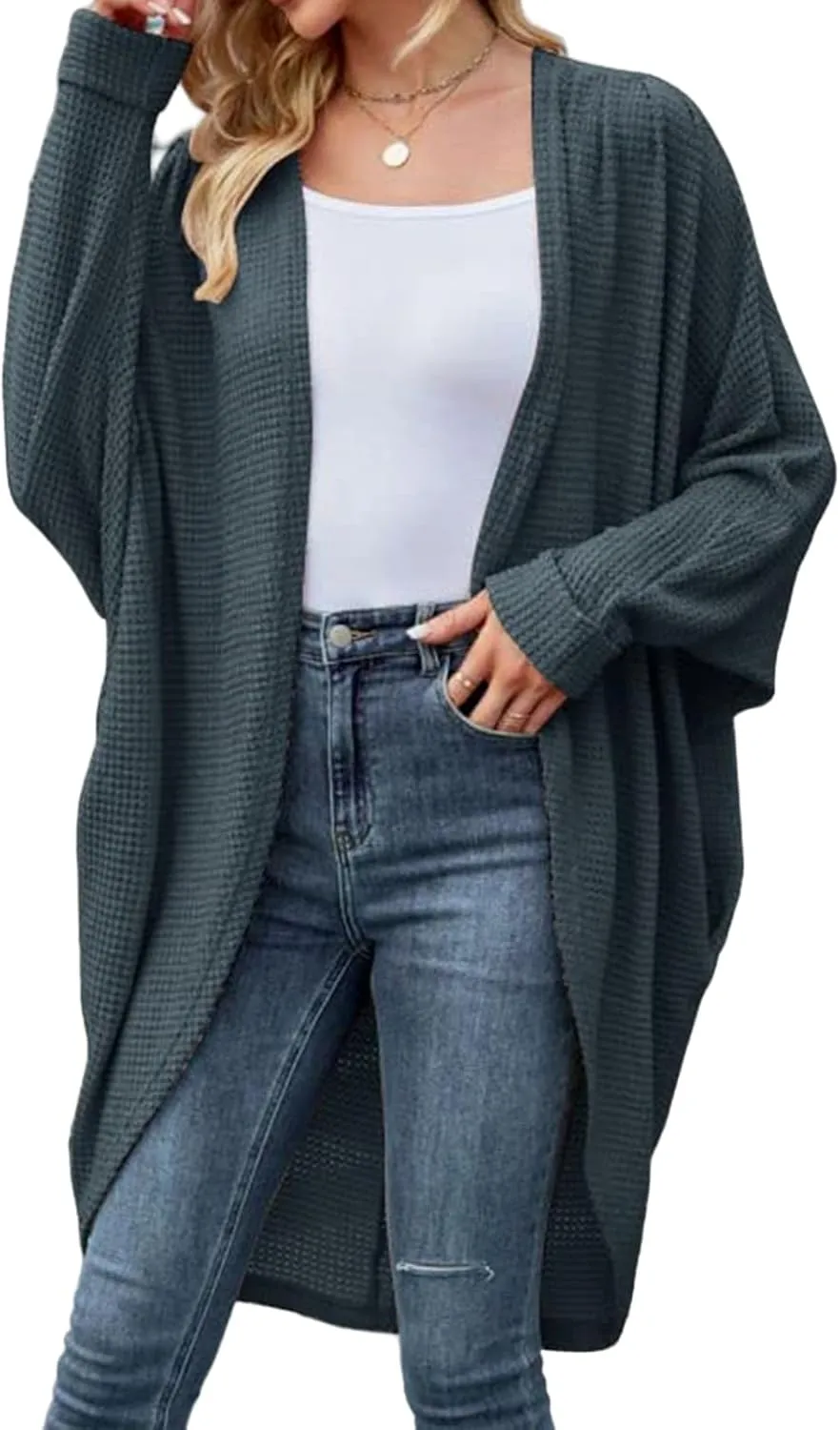 Long Batwing Cardigan for Women Oversized Cable Knitted Cardigan Sweater Casual Loose Open Front Coat Winter Fashion