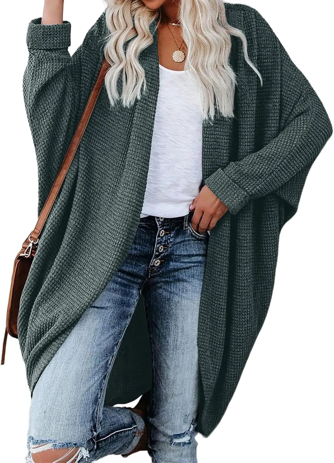 Long Batwing Cardigan for Women Oversized Cable Knitted Cardigan Sweater Casual Loose Open Front Coat Winter Fashion