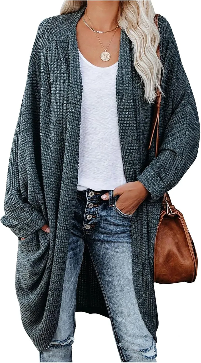 Long Batwing Cardigan for Women Oversized Cable Knitted Cardigan Sweater Casual Loose Open Front Coat Winter Fashion