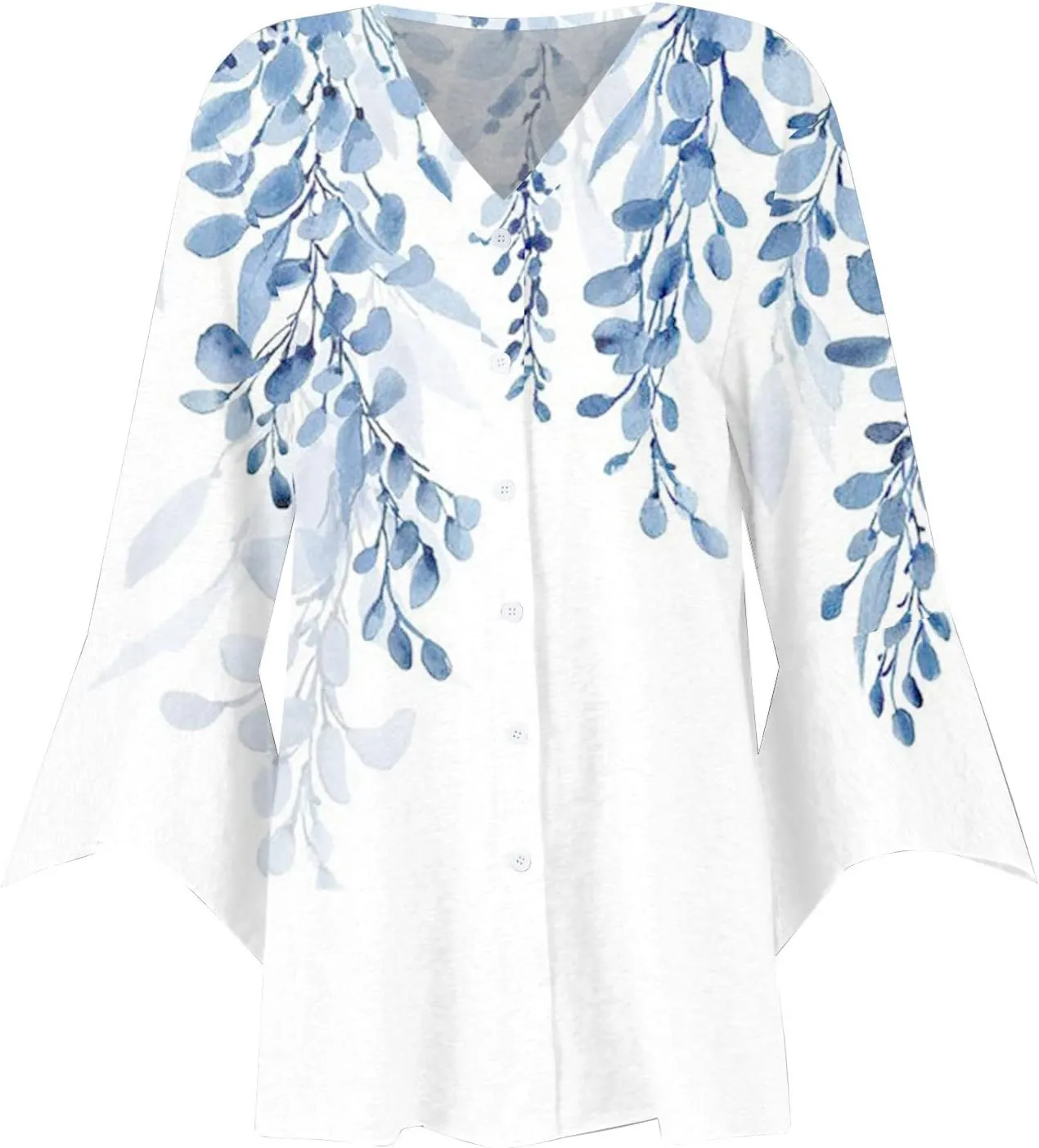 Long Cardigans for Women Trendy Floral Printed Button Down Open Front Cardigan 3/4 Sleeve Lightweight Cardigans