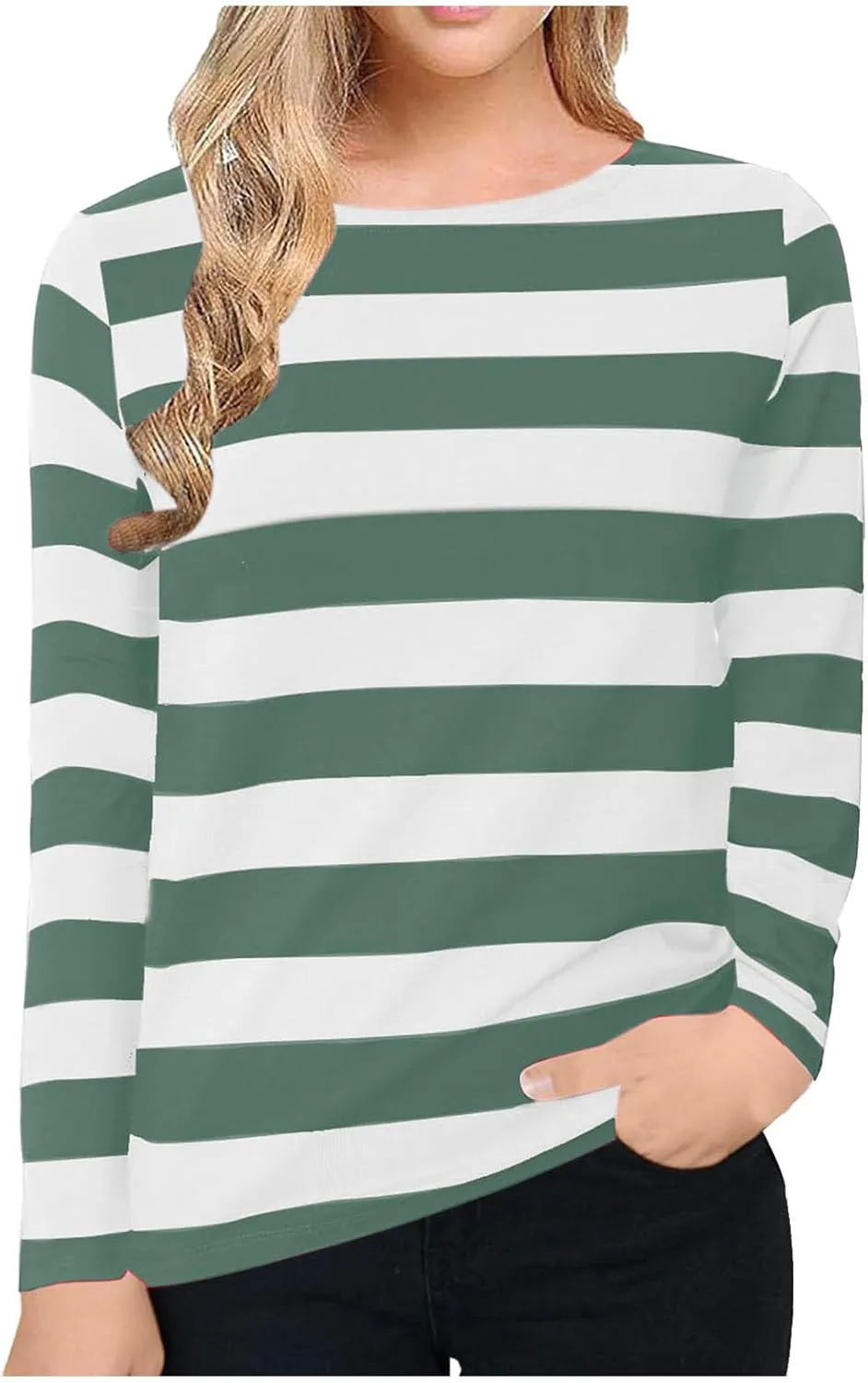 Long Sleeve Sweatshirt Crewneck Striped Colour Block Casual Pullover Top Fashion Fall Lightweight Fleece Shirt