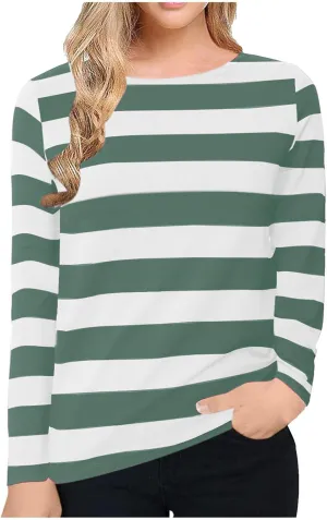 Long Sleeve Sweatshirt Crewneck Striped Colour Block Casual Pullover Top Fashion Fall Lightweight Fleece Shirt