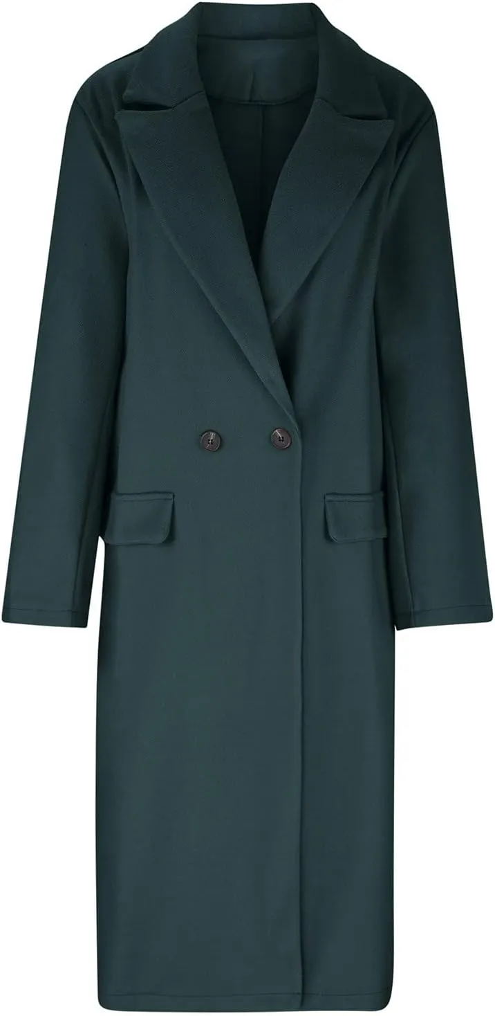 Long Trench Coat for Women Soft Wool Lapel Double Breasted Pea Coat Casual Business Solid Outwear Winter Fall Essentials