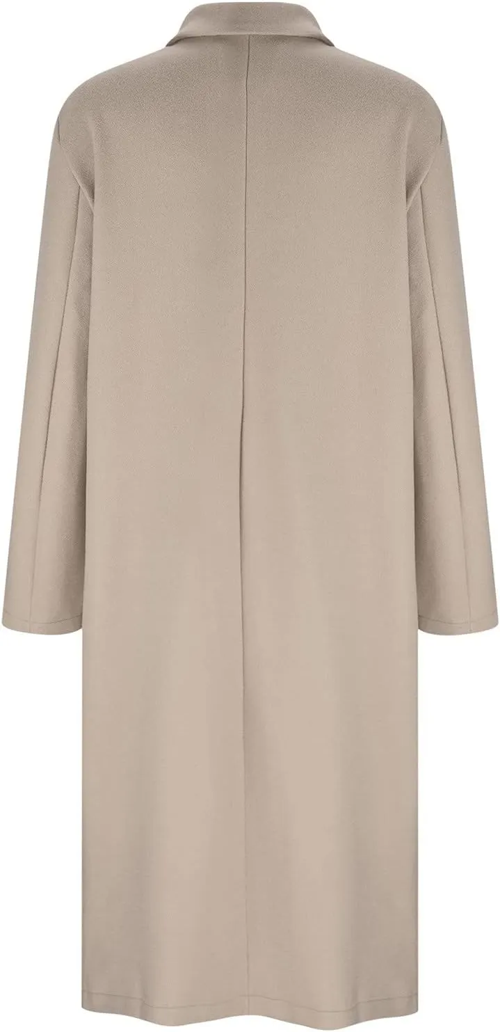 Long Trench Coat for Women Soft Wool Lapel Double Breasted Pea Coat Casual Business Solid Outwear Winter Fall Essentials