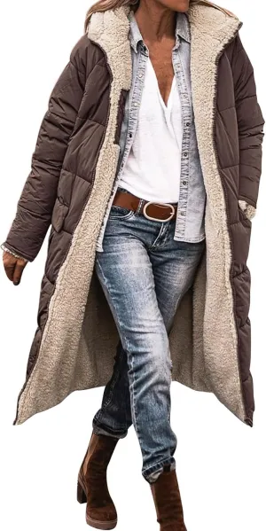 Long Winter Coats for Women Casual Long Sleeve Zip Up Puffer Jacket Plus Size Warm Outwear Trendy Reversible Teddy Coat