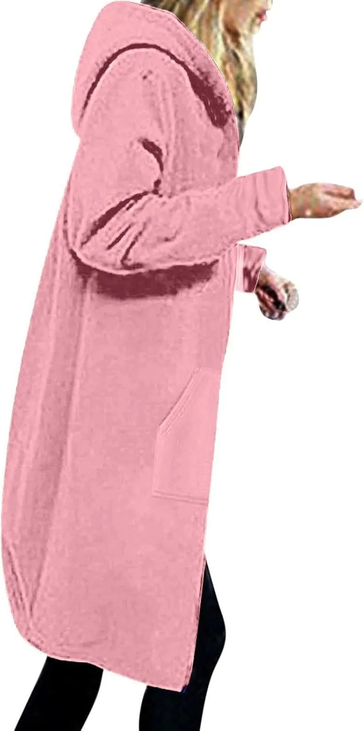 Long Zip Up Hoodie Women Lightweight Womens Zip Up Fleece Lined Long Hoodie Jacket Tunic Sweatshirt Blazer Oversized