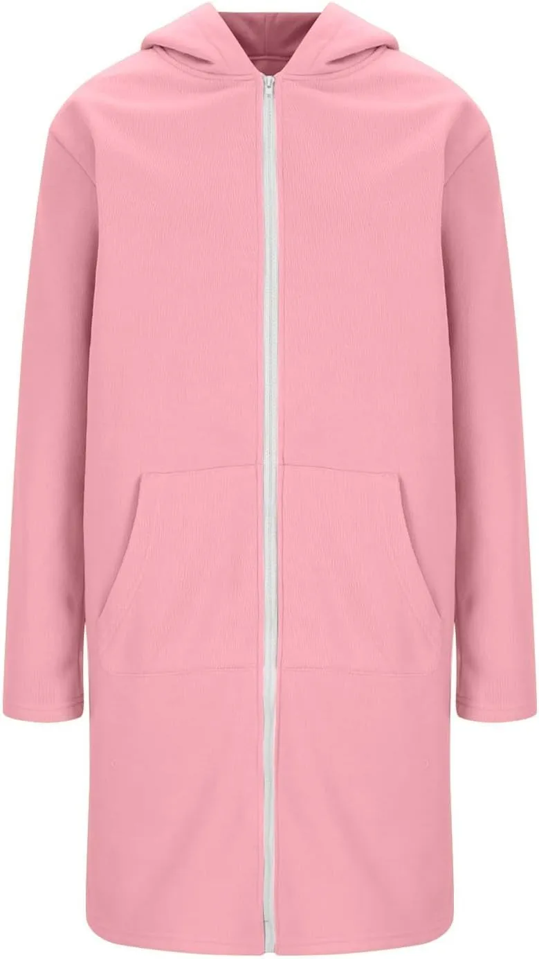 Long Zip Up Hoodie Women Lightweight Womens Zip Up Fleece Lined Long Hoodie Jacket Tunic Sweatshirt Blazer Oversized