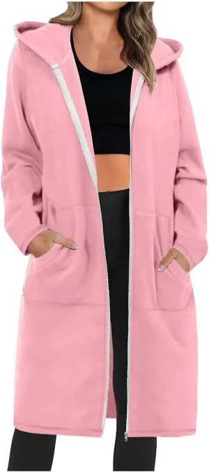 Long Zip Up Hoodie Women Lightweight Womens Zip Up Fleece Lined Long Hoodie Jacket Tunic Sweatshirt Blazer Oversized