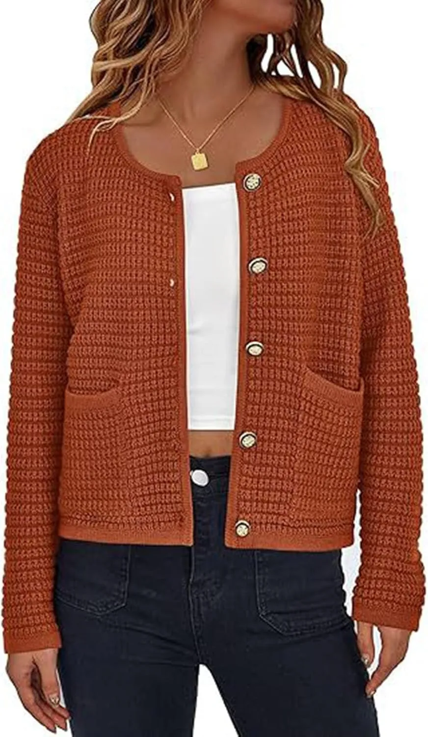 Lpmadey Women's 2024 Fall Casual Long Sleeve Button Down Open Front Cable Knit Cardigan Sweater Coat Jackets with Pockets