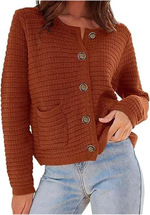 Lpmadey Women's 2024 Fall Casual Long Sleeve Button Down Open Front Cable Knit Cardigan Sweater Coat Jackets with Pockets