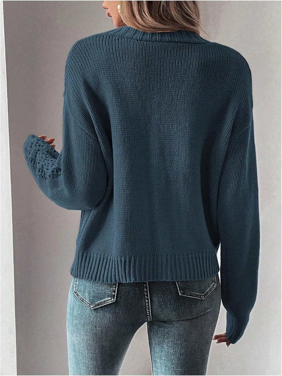 MakeMeChic Women's Cardigans Sweaters Cable Knitted Long Sleeve Button Front Fall Cardigan