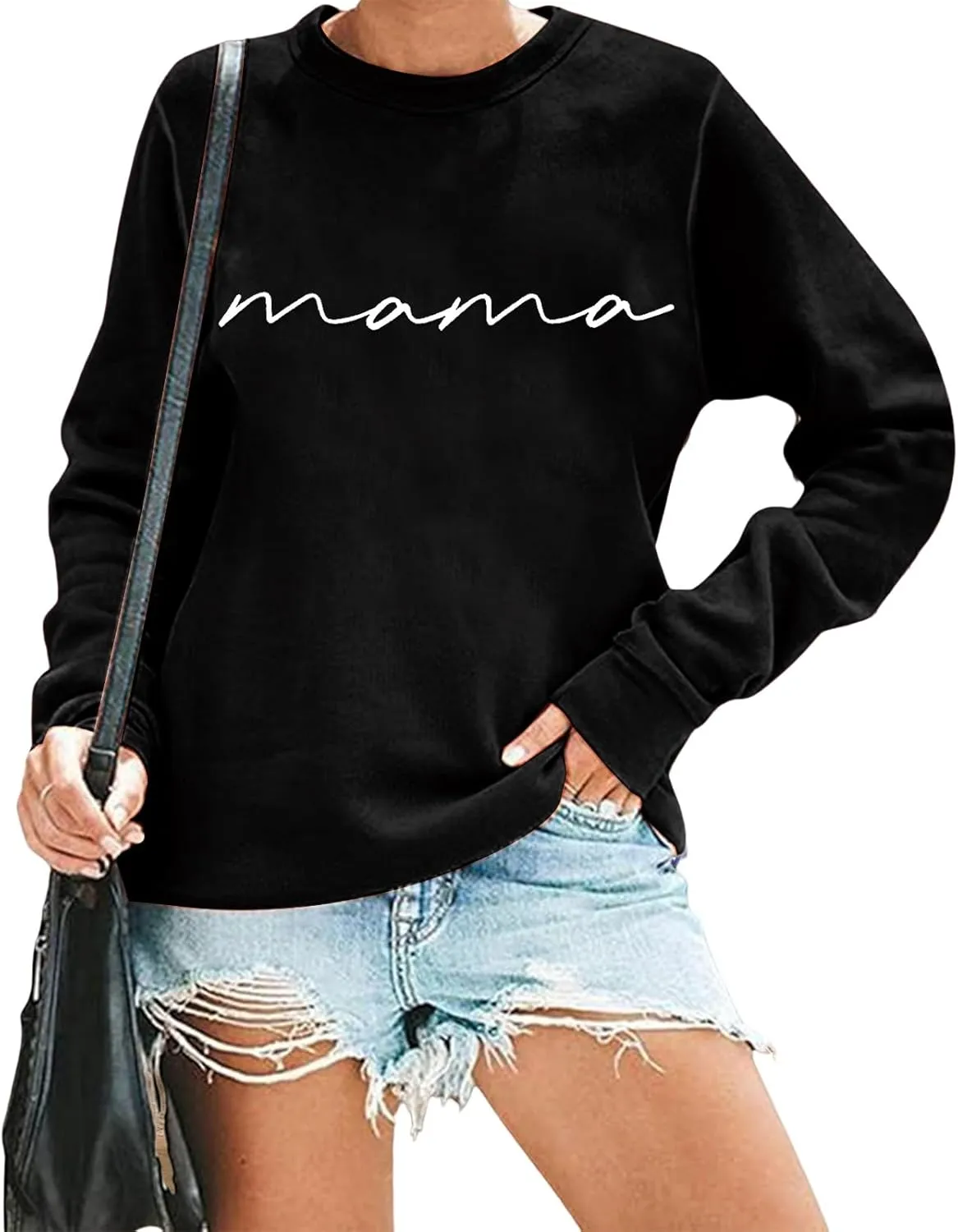 Mama Sweatshirt for Women Letter Print Graphic Top Oversized Crewneck Long Sleeve Sweatshirts Lightweight Pullover