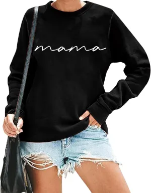 Mama Sweatshirt for Women Letter Print Graphic Top Oversized Crewneck Long Sleeve Sweatshirts Lightweight Pullover