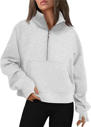 Masbird Hoodies for Women Womens Sweatshirts Half Zip Cropped Pullover Fleece Quarter Zipper Hoodies Fall Outfits Clothes
