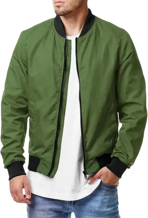 Men Bomber Jacket Spring Lightweight Windbreaker Zip Up Jackets Casual Flight Fashion Coat Outwear Outdoor Sportswear