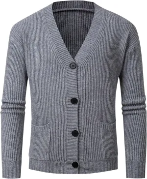 Men Classic Cardigans Casual Button Down V Neck Knitted Basic Sweater Coat Knit Button up Sweaters Outwear with Pocket