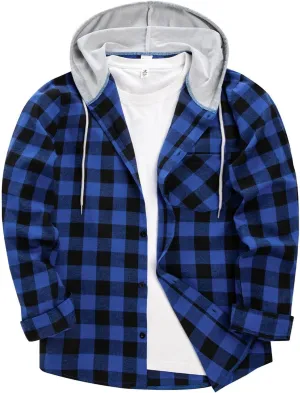 Men Hoodie Jacket Plaid Button Down Shirts 2024 Fall Comfy Oversize Fashion Lightweight Loose Casual Warm Coats